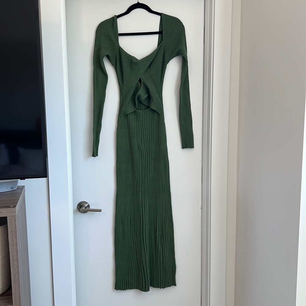 Free People Marnie Knit Midi Dress, Forest Green, Size Medium